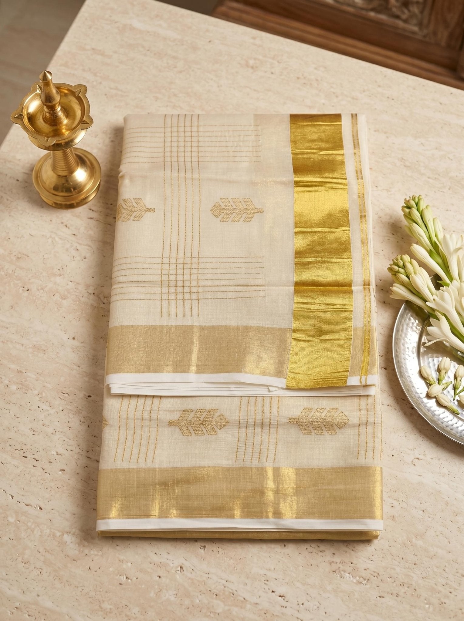 Rekhika Tissue Kasavu - Authentic Kerala Saree | Kasavu Saree | House Of Keralam