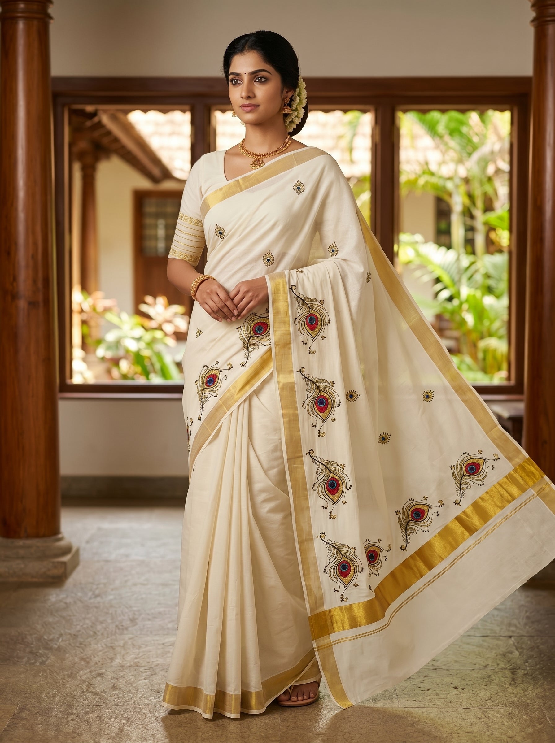 Neelamayura Cotton Kasavu Red