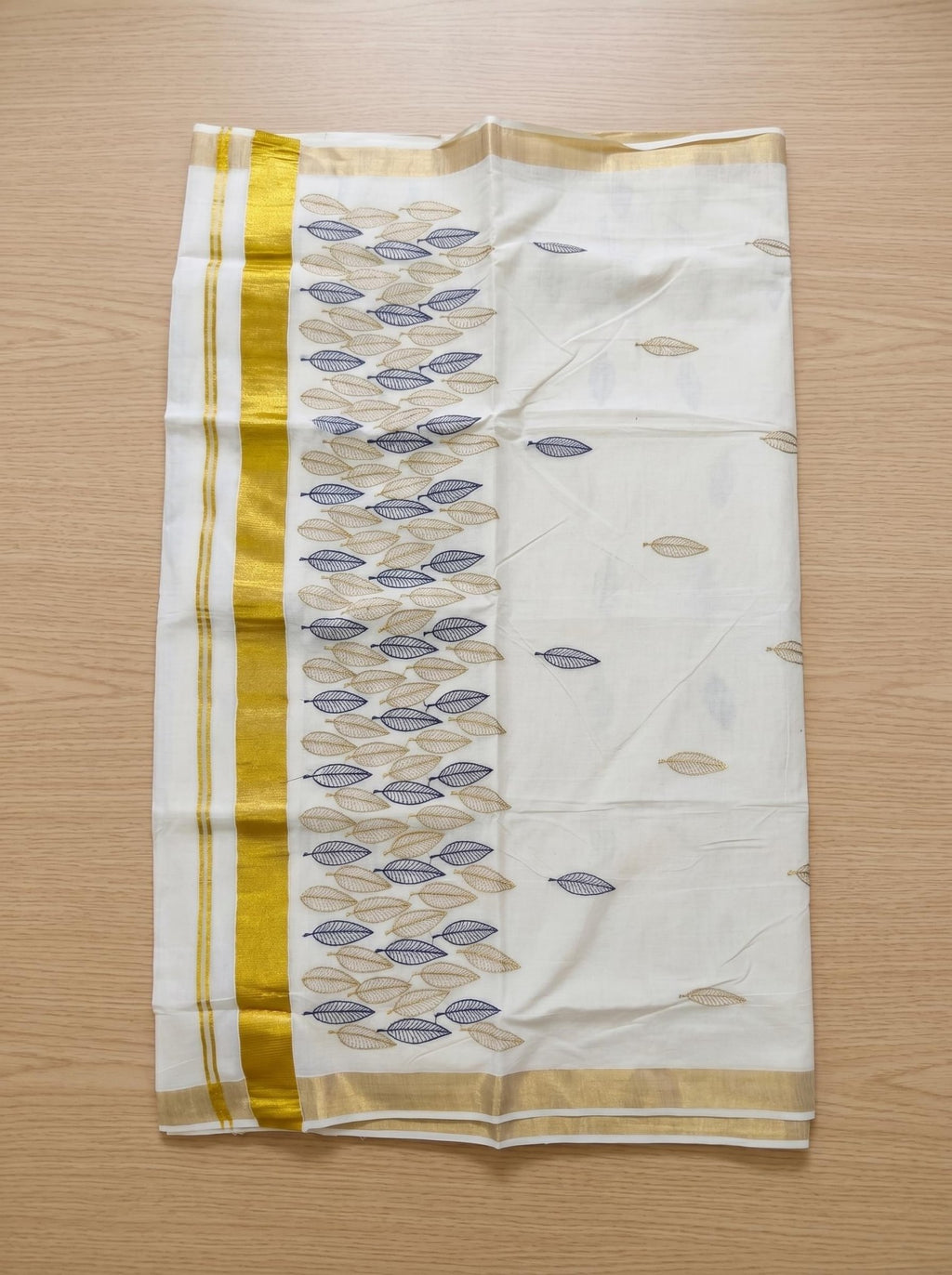 Vanamala Cotton Kasavu Blue - Authentic Kerala Saree | Kasavu Saree | House Of Keralam