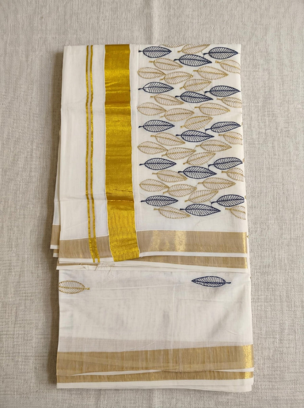 Vanamala Cotton Kasavu Blue - Authentic Kerala Saree | Kasavu Saree | House Of Keralam