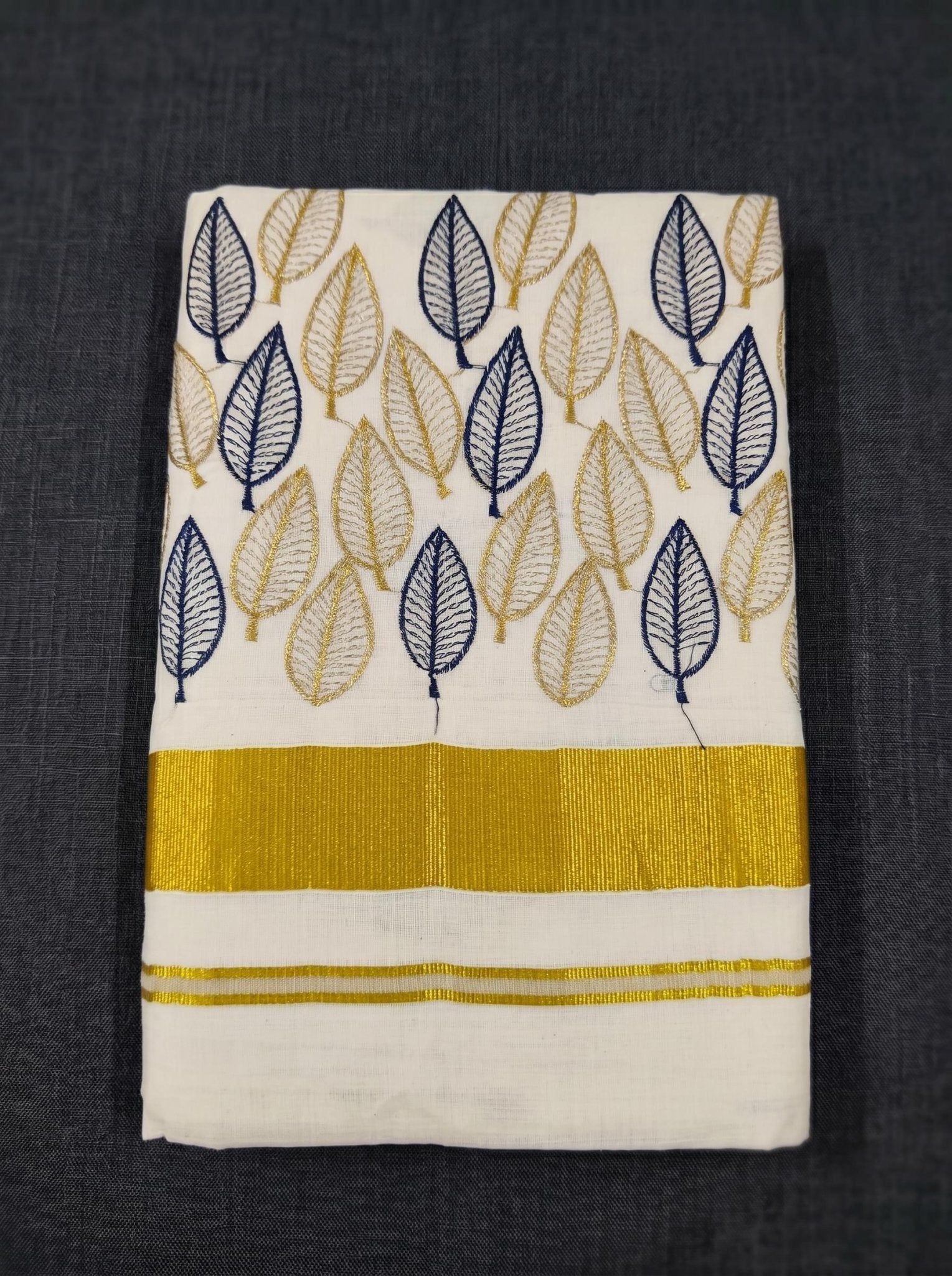 Vanamala Cotton Kasavu Blue - Authentic Kerala Saree | Kasavu Saree | House Of Keralam