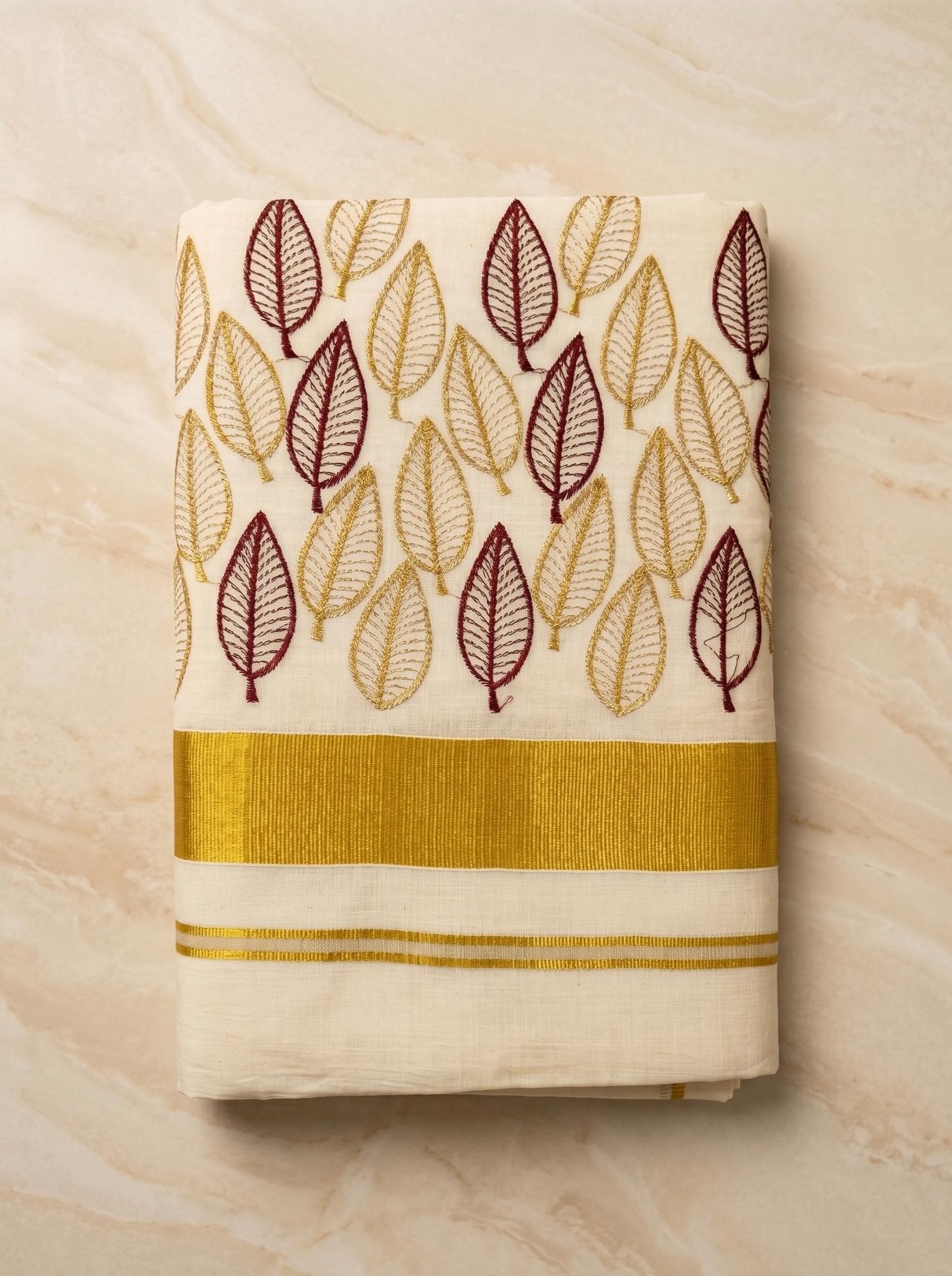 Vanamala Cotton Kasavu Maroon - Authentic Kerala Saree | Kasavu Saree | House Of Keralam