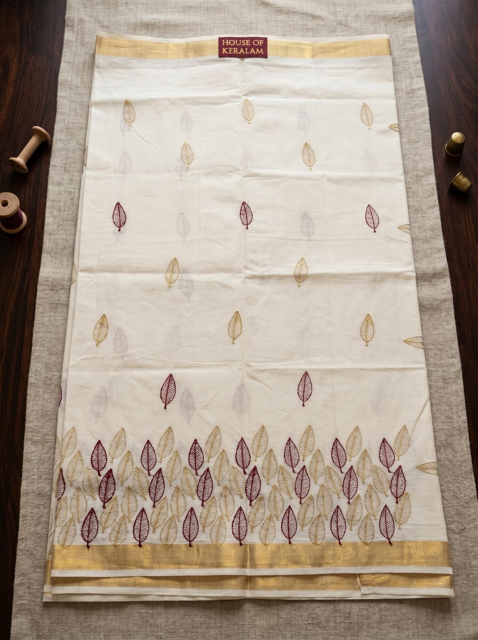 Vanamala Cotton Kasavu Maroon - Authentic Kerala Saree | Kasavu Saree | House Of Keralam
