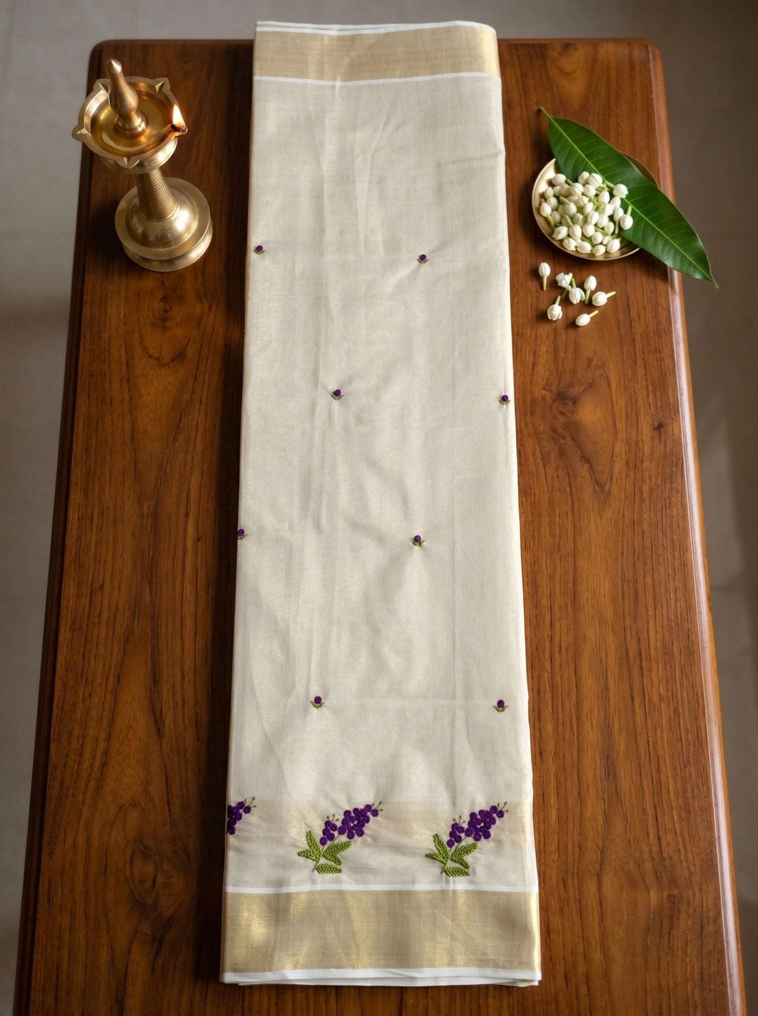 Varnapushpa Tissue Kasavu Purple - Authentic Kerala Saree | Kasavu Saree | House Of Keralam